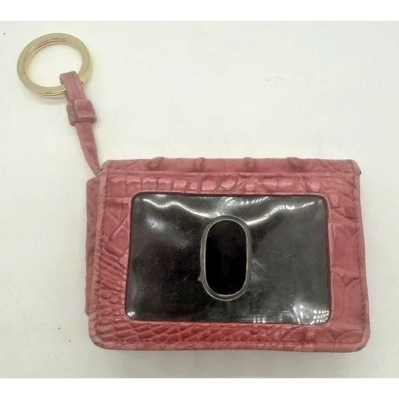 Brahmin Wallet Womens Pink Croc-Embossed Keychain ID Card Case Coin Key Ring